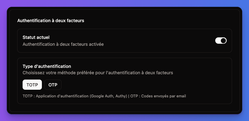 Complete 2FA management interface