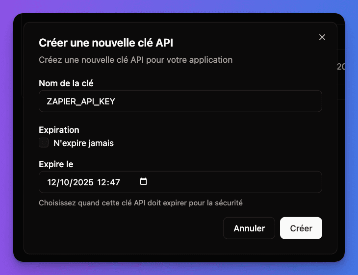 Generate new API key interface