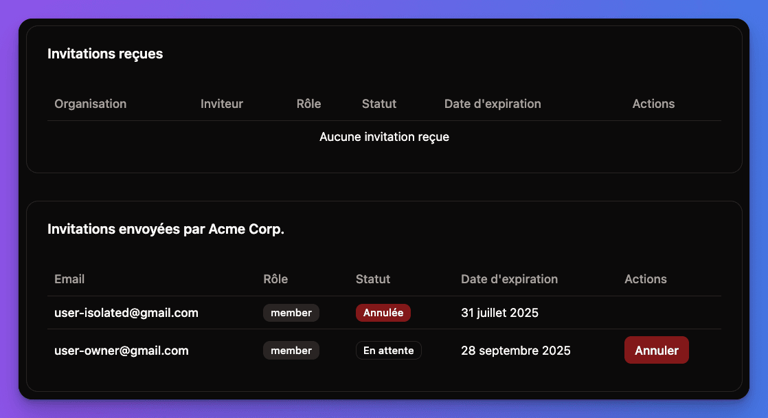 Organization invitation acceptance interface