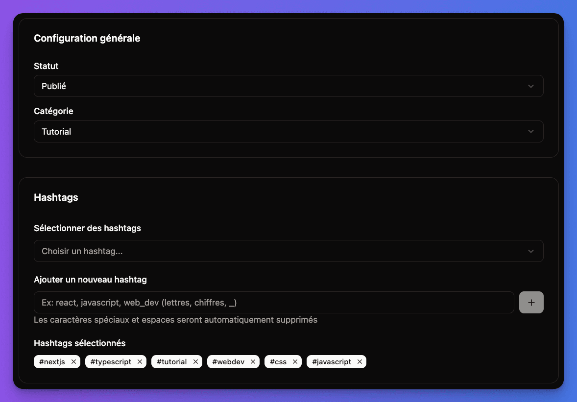 Blog categories and status management